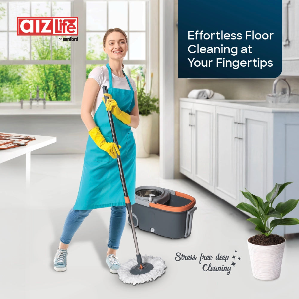 AizLife Spin Mop 360° Rotation With Stainless Steel Basket for Fast Drying and Floor Care – AL1500SP