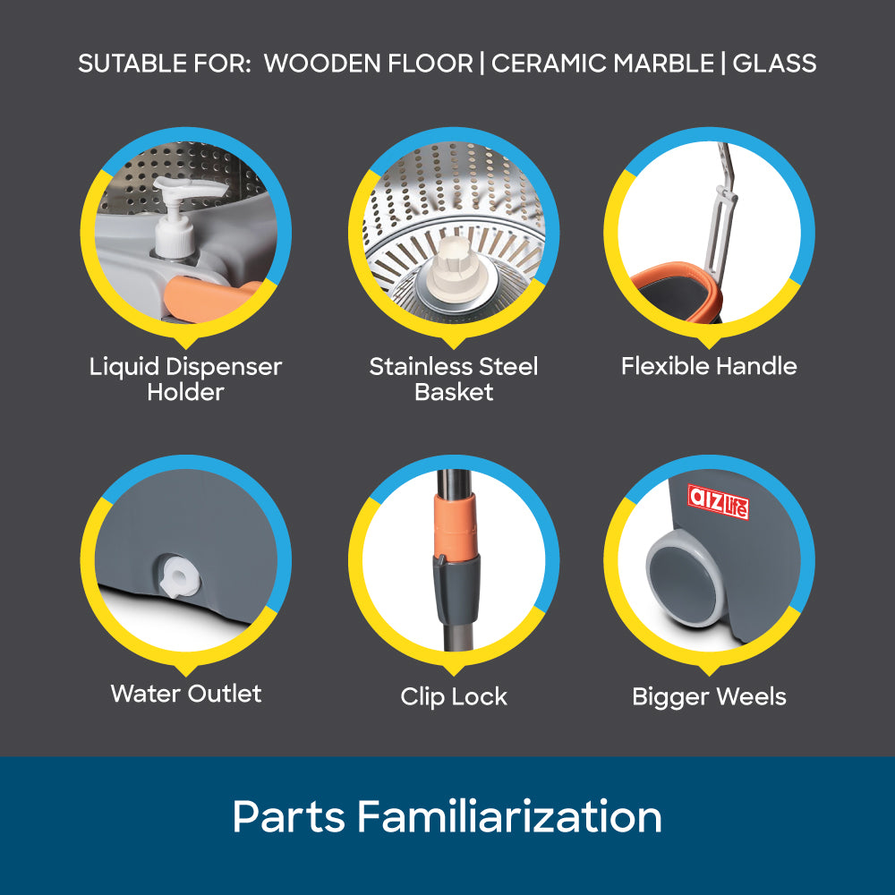 AizLife Spin Mop and Spray Mop Combo for Efficient Home Floor Care and Everyday Cleaning - Sanford India