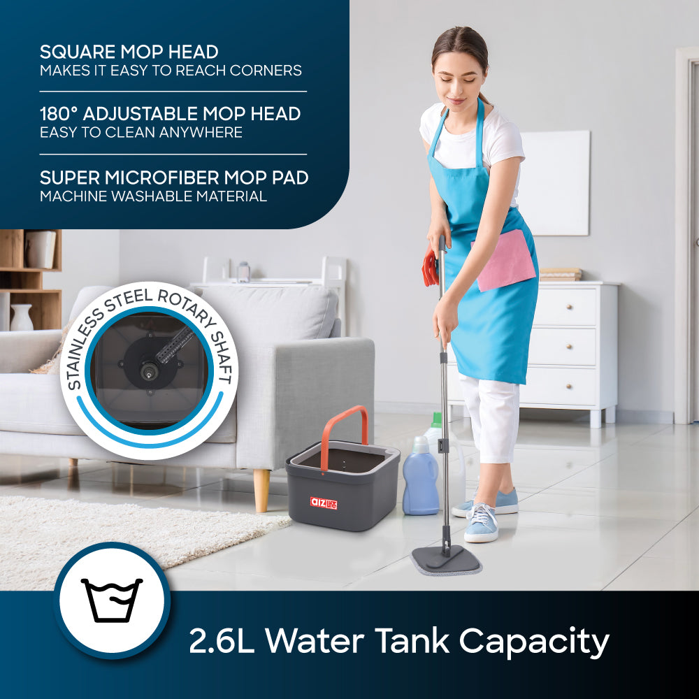 AizLife Spin Mop Square Head and Spray Mop Combo for Easy Daily Home Floor Cleaning Tasks - Sanford India