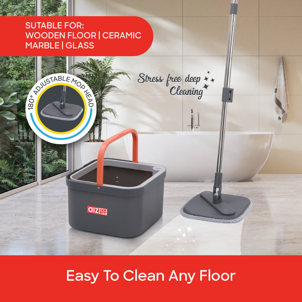 AizLife 2.6L Square Head Spin Mop with Dual Tank and Microfiber Pads | AL1501SP - Sanford India
