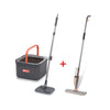Cleaning set with bucket, mop, and scrubber on a white background