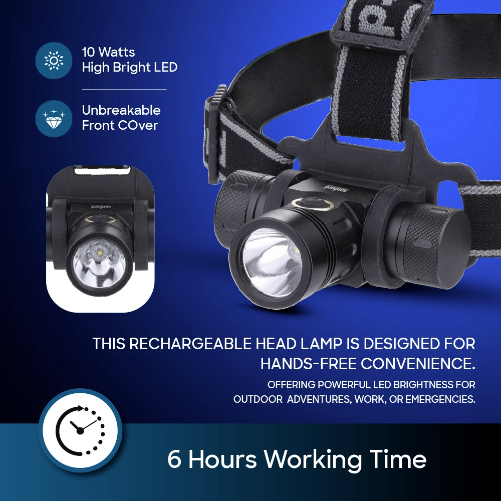 Sanford LED Flashlight Headlamp Rechargeable Long-Range 800m With 3 Lighting Modes – SF1051HL - Sanford India