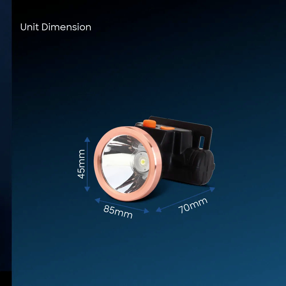 Sanford Rechargeable 3W LED Head Lamp – compact unit dimensions measuring 85mm wide, 45mm high and 70mm long