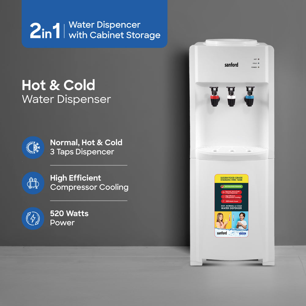 Sanford 3-Tap Water Dispenser with Hot Cold Function and Cabinet Storage | SF1403WD - Sanford India