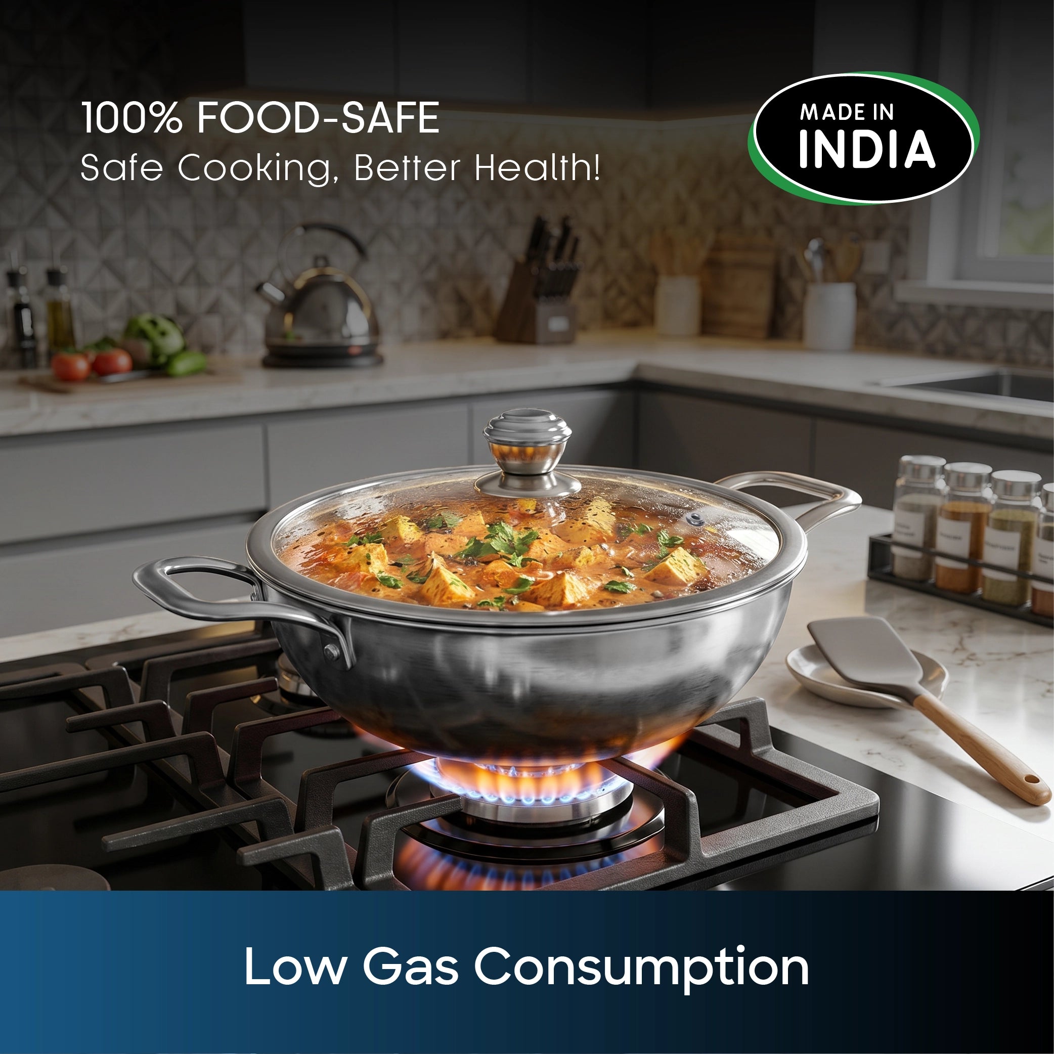 tri ply stainless steel kadai lid 26cm induction compatible sanford 5