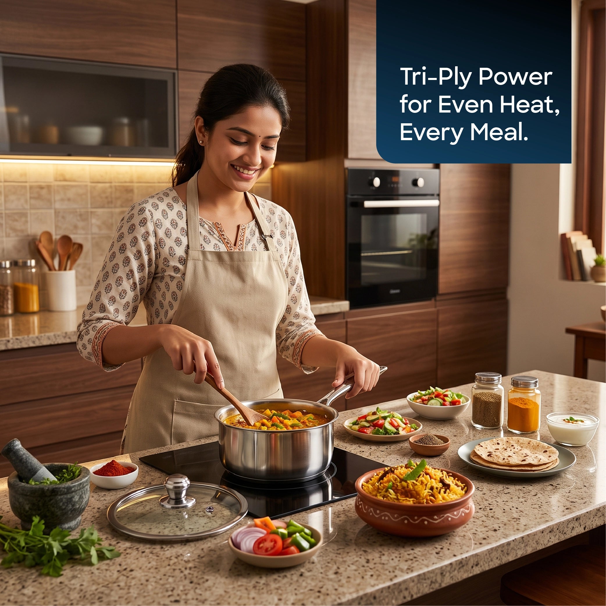 Sanford SF15218SP Tri-Ply Saucepan – preparing a meal at home