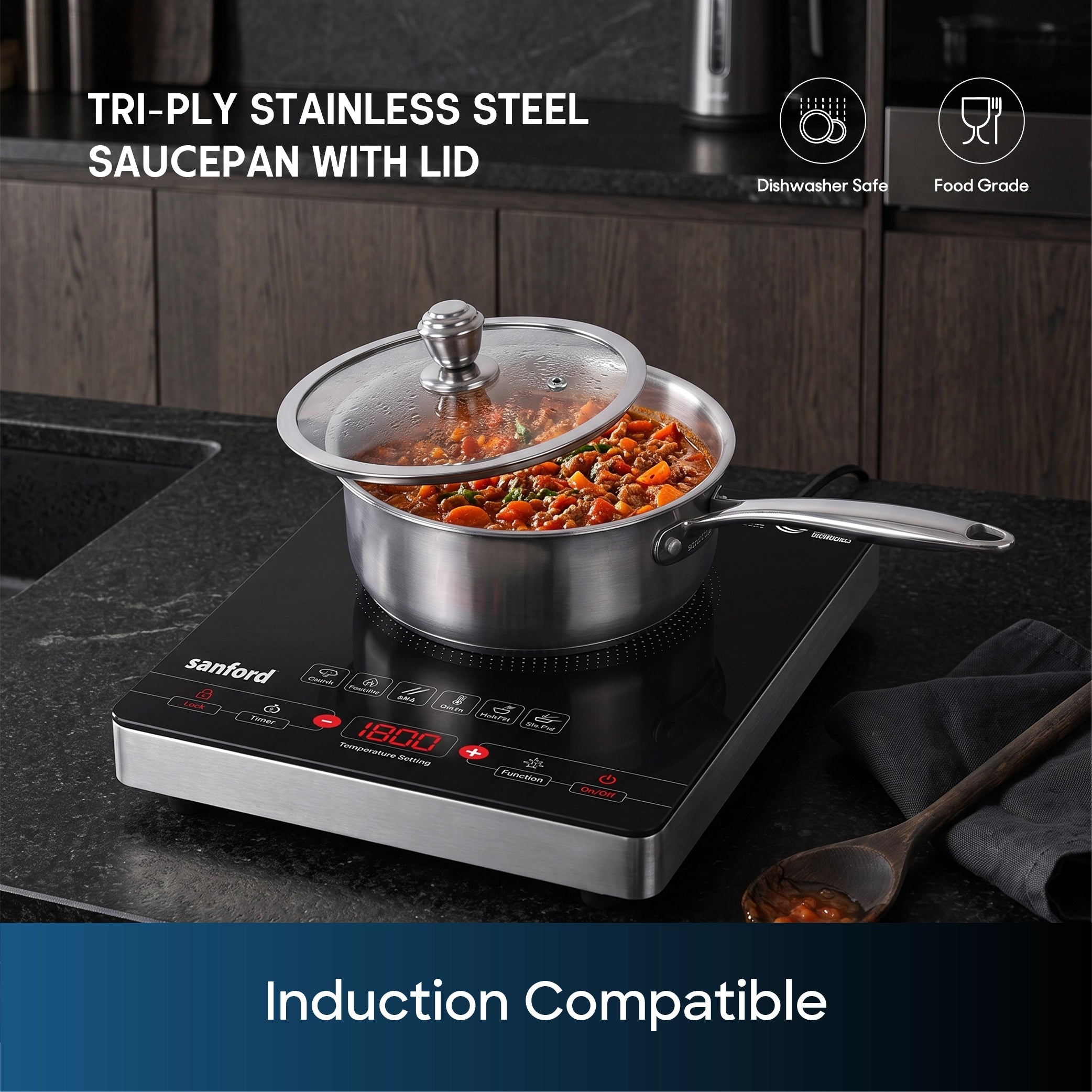 Sanford SF15218SP Tri-Ply Saucepan – induction-ready cooking surface