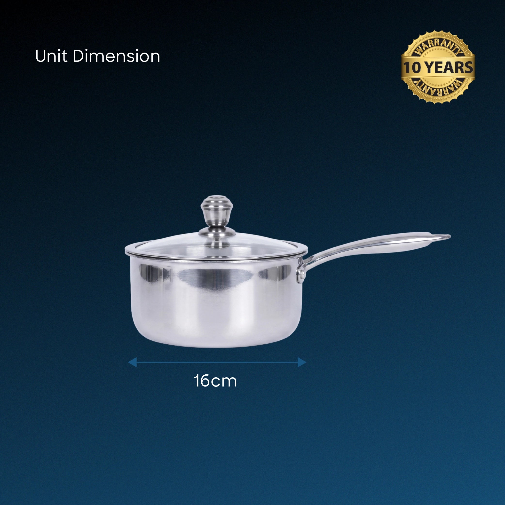 Sanford SF15218SP Tri-Ply Saucepan – unit dimensions, 16cm diameter