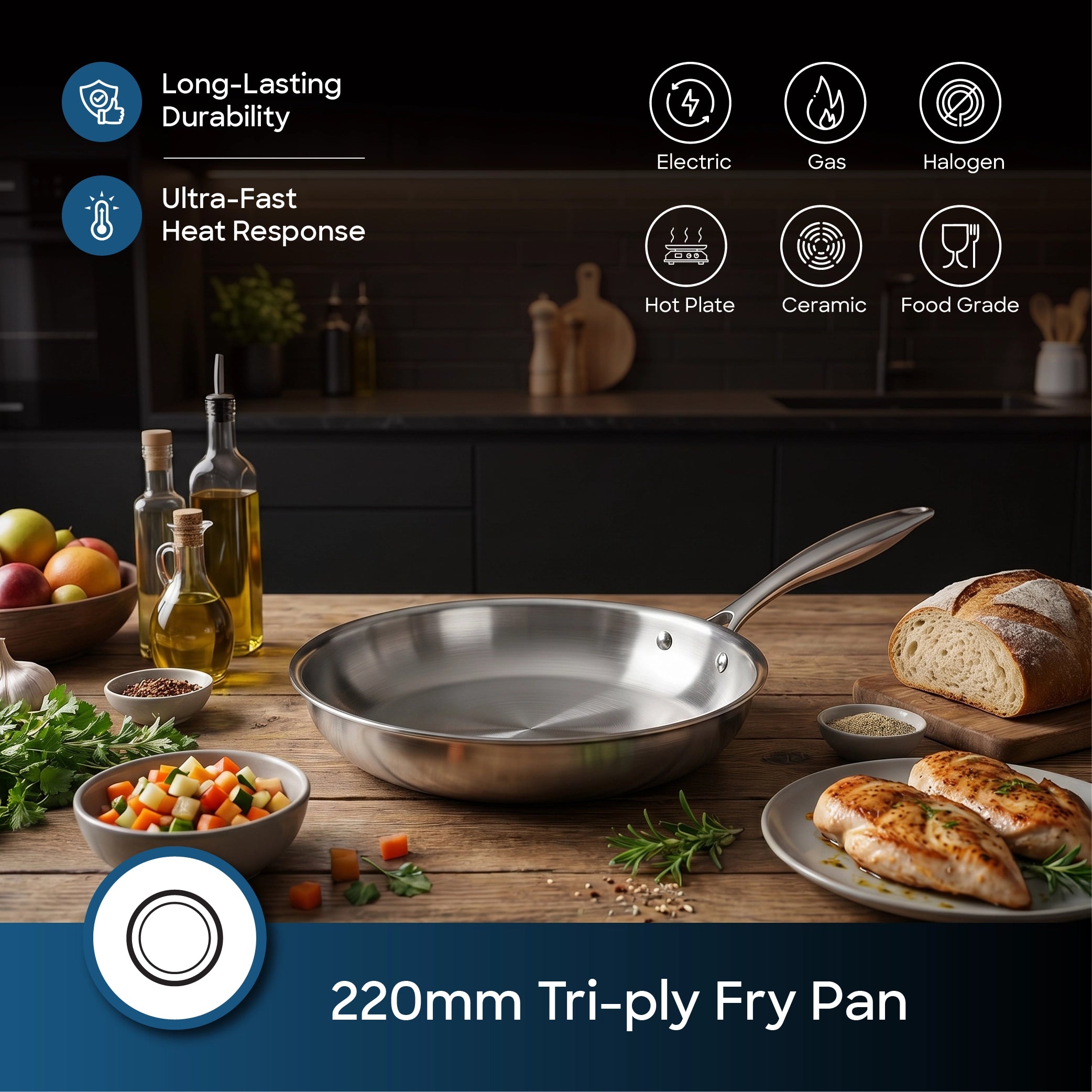 tri ply stainless steel best frying pan 22cm induction compatible 3 layer sanford 3