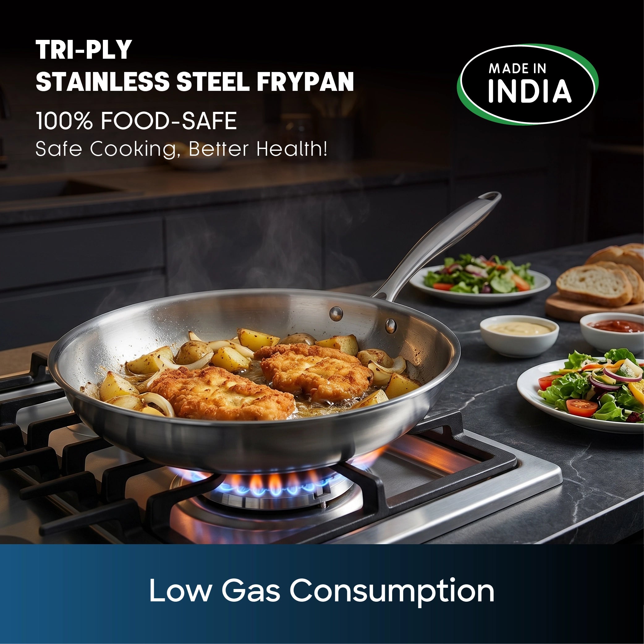 tri ply stainless steel best frying pan 22cm induction compatible 3 layer sanford 5