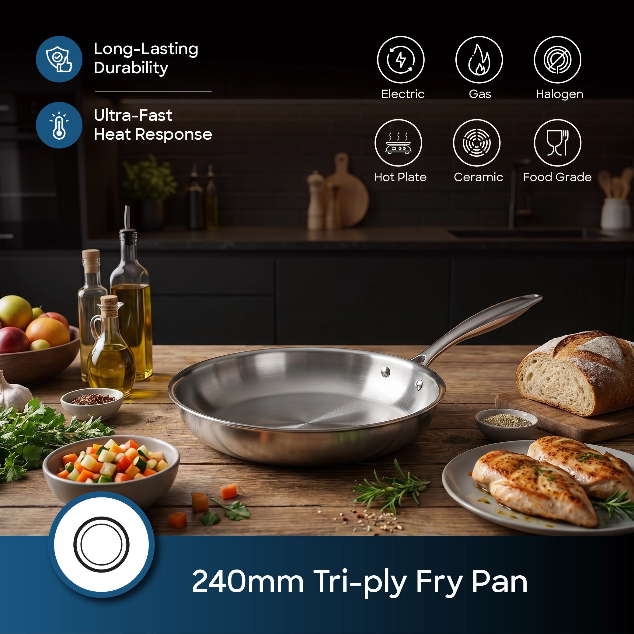 tri ply stainless steel best frying pan 24cm induction compatible 3 layer sanford 3
