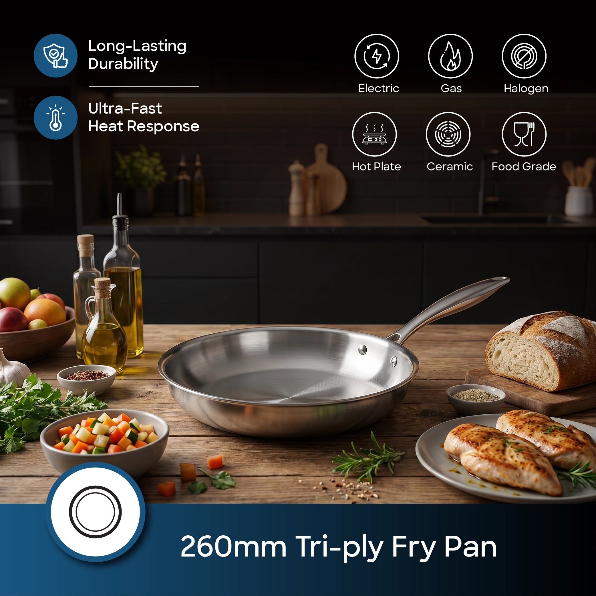 tri ply stainless steel best frying pan 26cm induction compatible 3 layer sanford 3