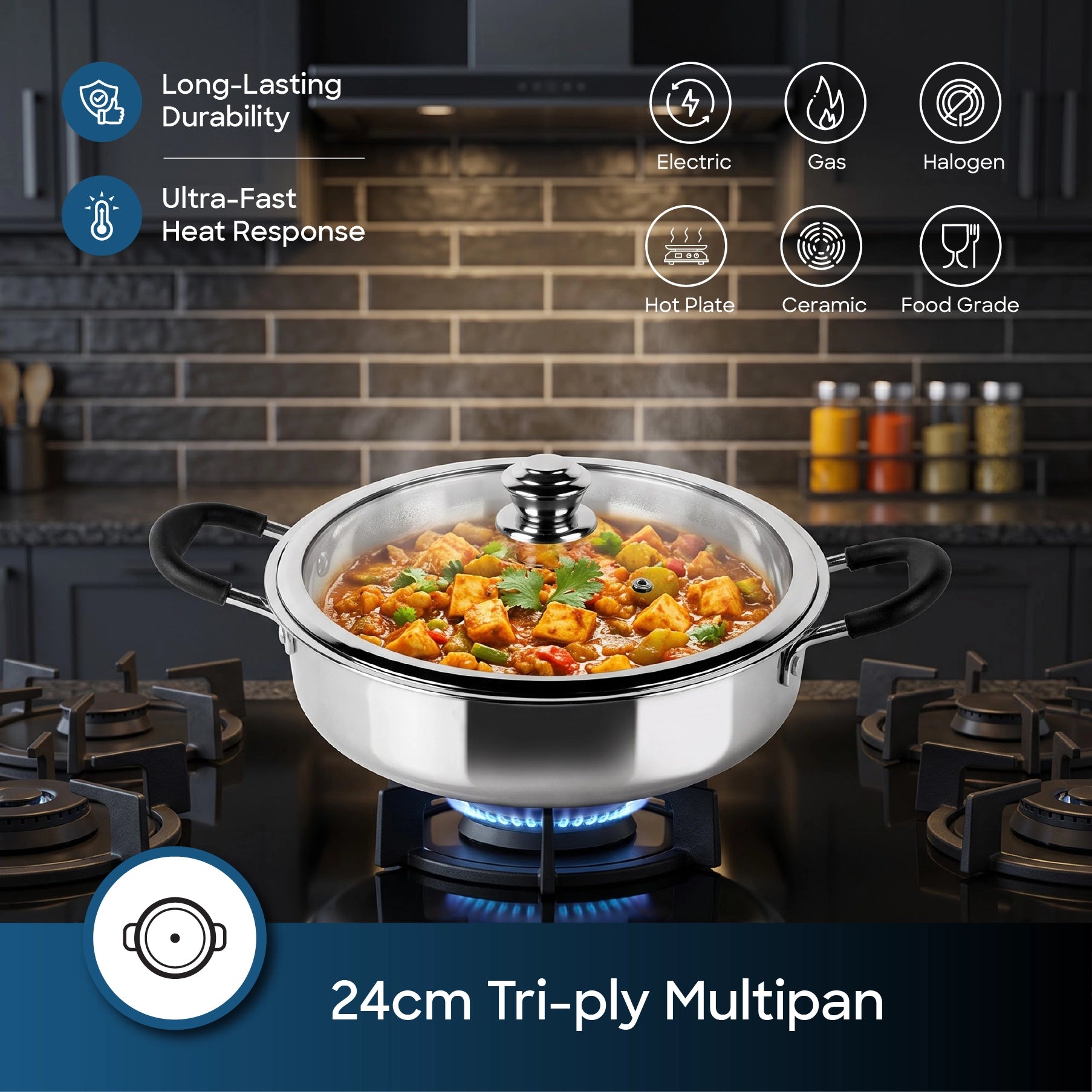 Sanford SF15252MP 24cm Tri-ply Multipan – long-lasting durability feature callout