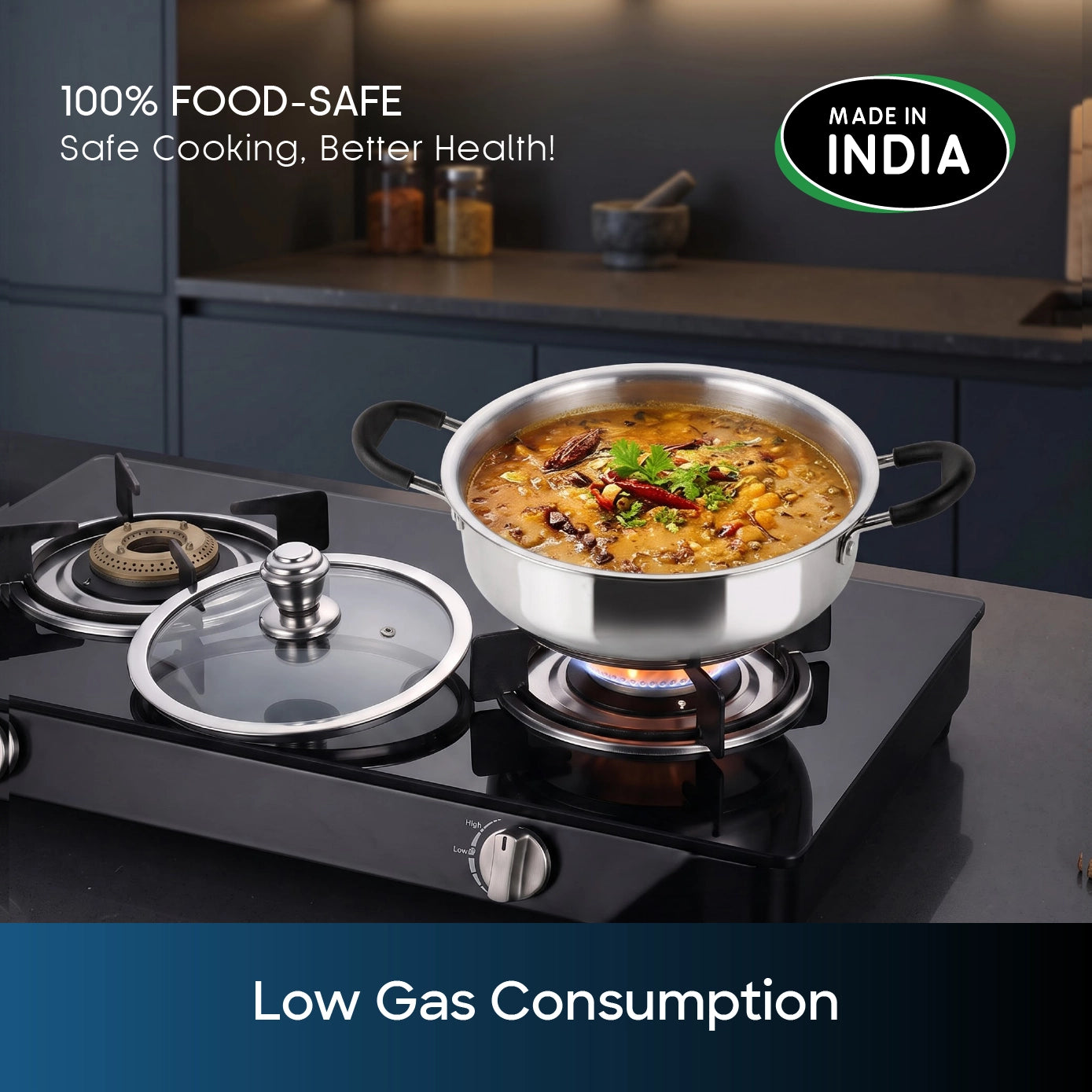 Sanford SF15253MP 26cm Tri-ply Multipan – low gas consumption feature callout