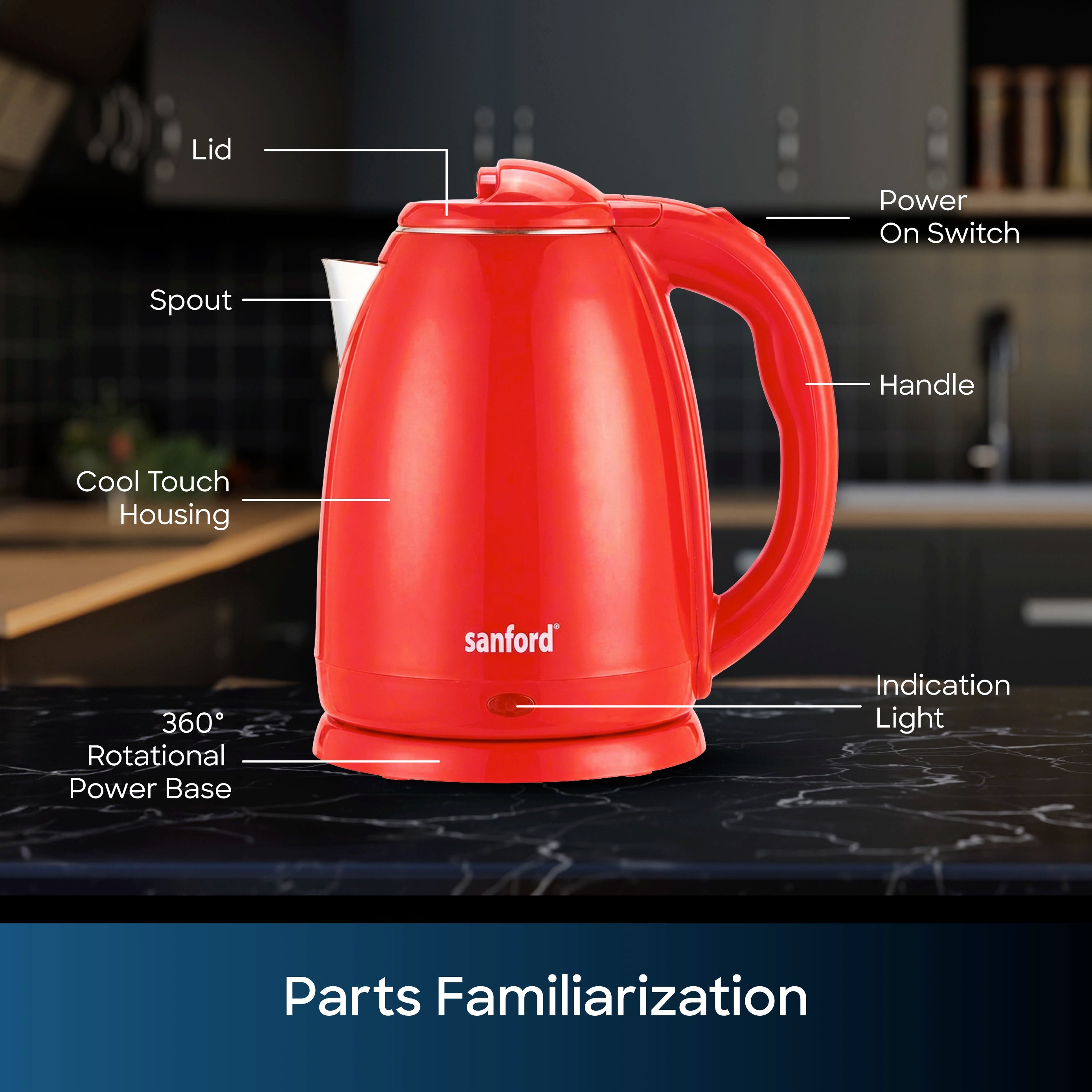 Sanford 1.8 litre electric kettle SF1891EK stainless steel interior view
