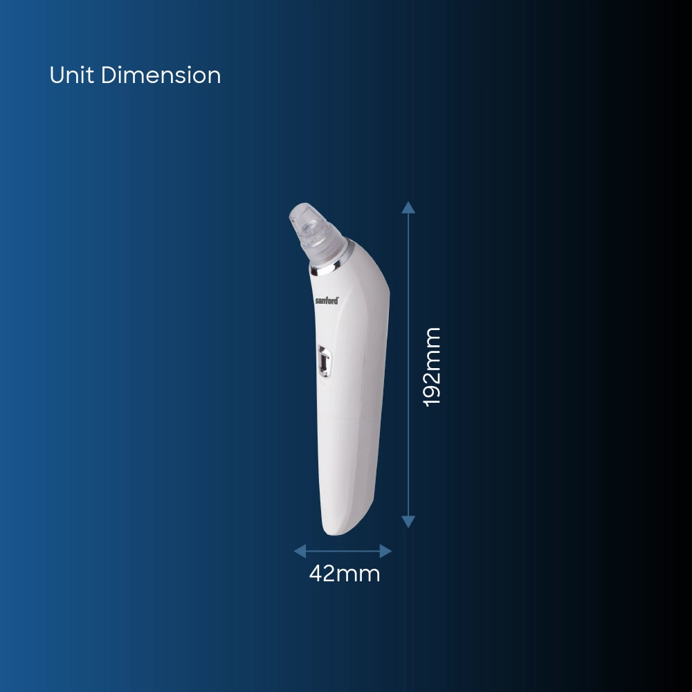 1. Sanford Pore Cleaner – product dimensions image showing the device with its measurements.