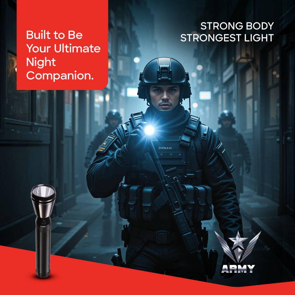 Sanford Army Series Rechargeable LED Search Light with 1800 Meter Beam | SF2640SL 2D - Sanford India