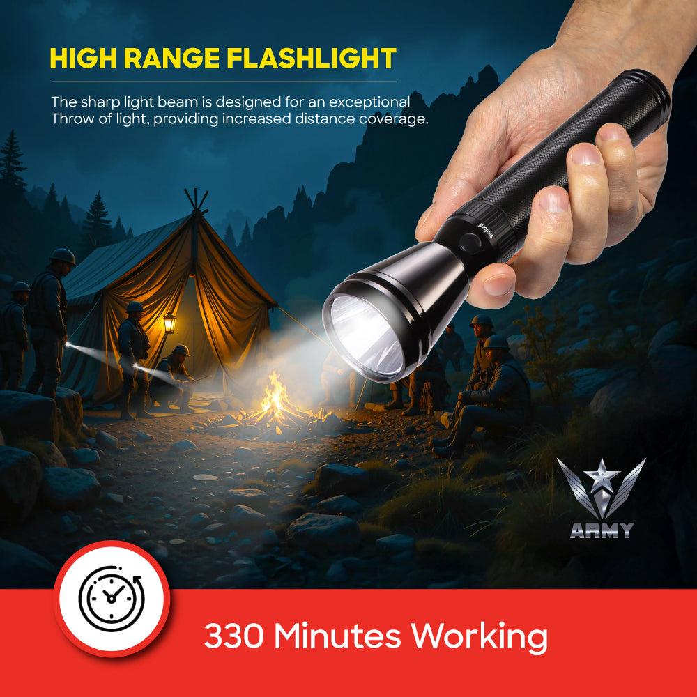 Sanford Army Series Rechargeable LED Search Light with 1800 Meter Beam | SF2640SL 2D - Sanford India