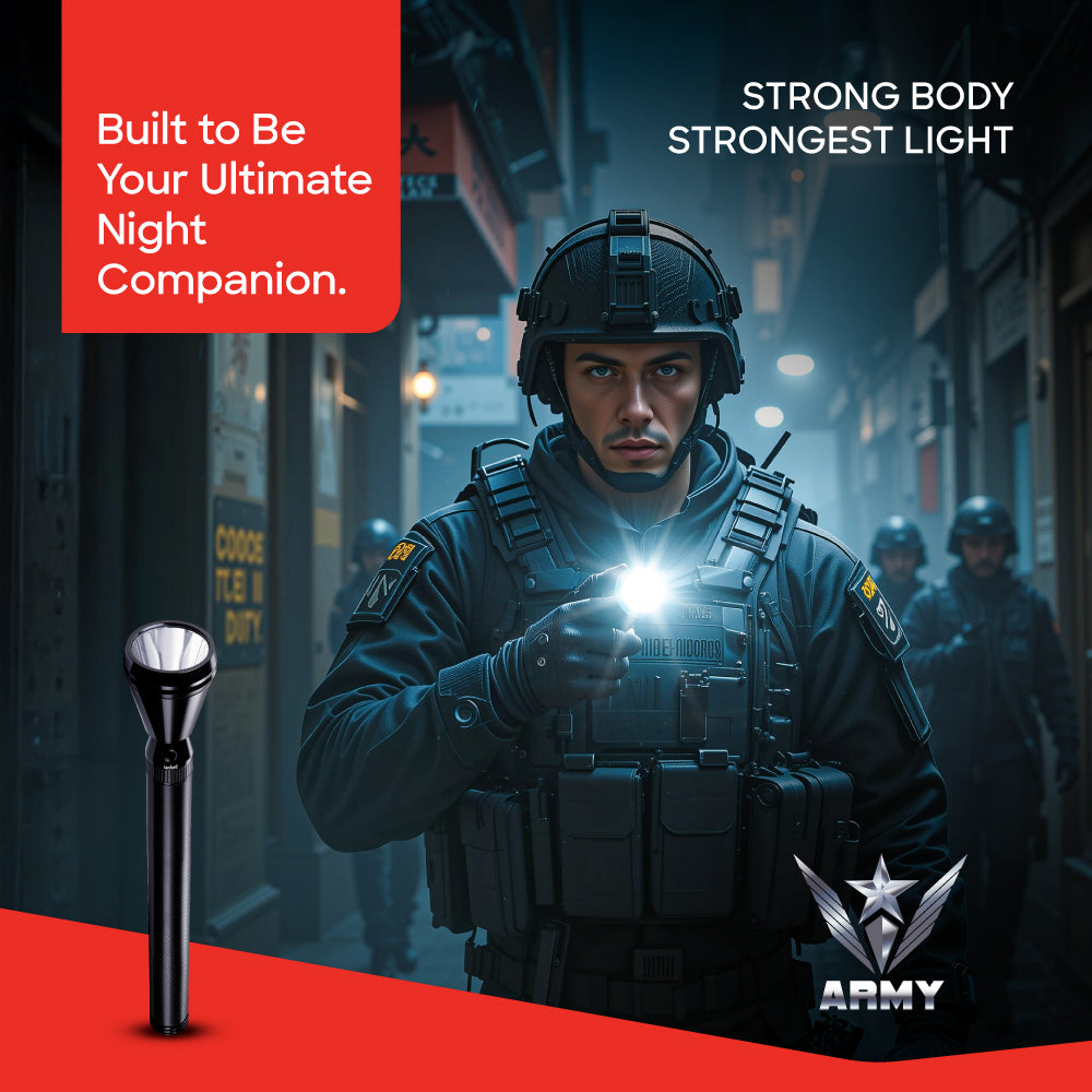 Sanford Army Series Rechargeable LED Search Light with 2100 Meter Beam | SF2642SL 4D - Sanford India