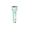 Turquoise flashlight with white handle on a white background