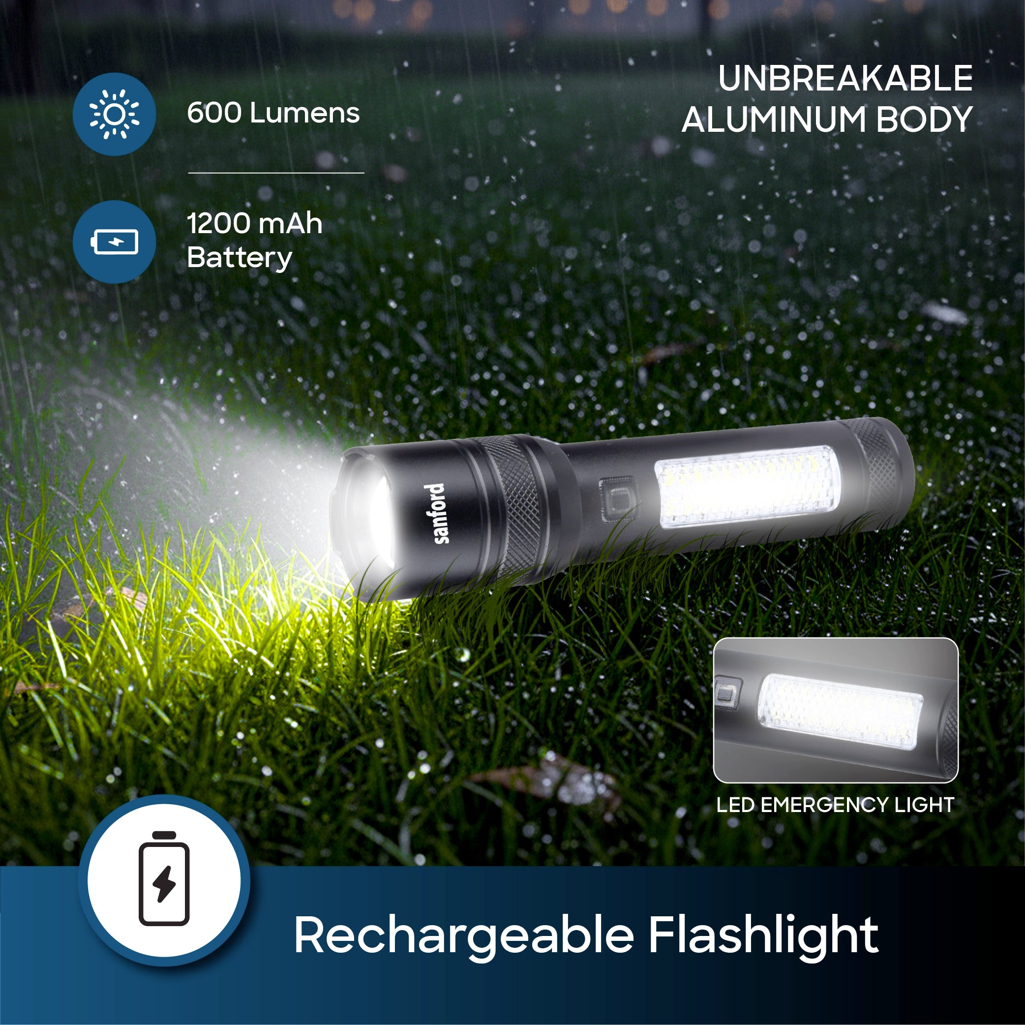 Sanford Rechargeable LED Flashlight with Zoom Function 600 Lumens - SF2716EL - A - Sanford India