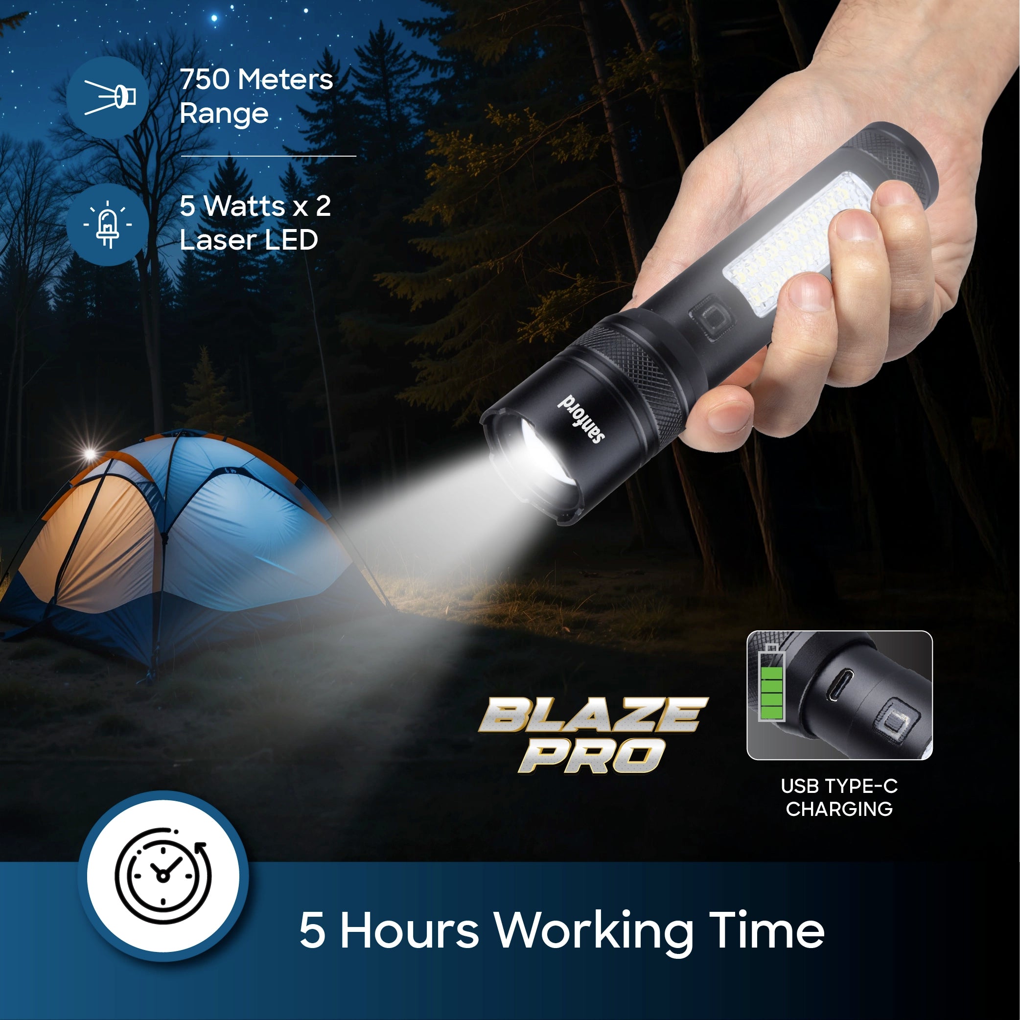 rechargeable led flashlight zoom function 600 lumens portable sanford 5