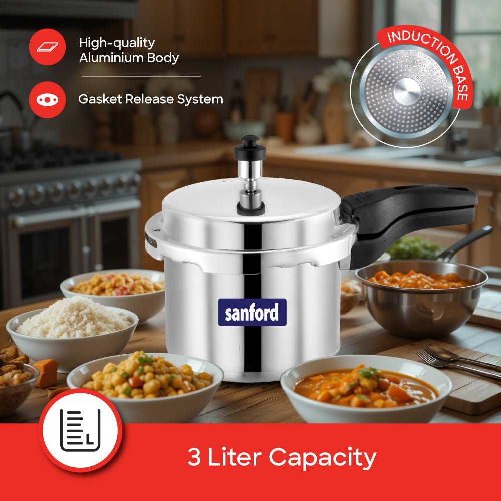 Sanford 3 Litre Aluminium Pressure Cooker with Induction Base | SF3252PC - Sanford India