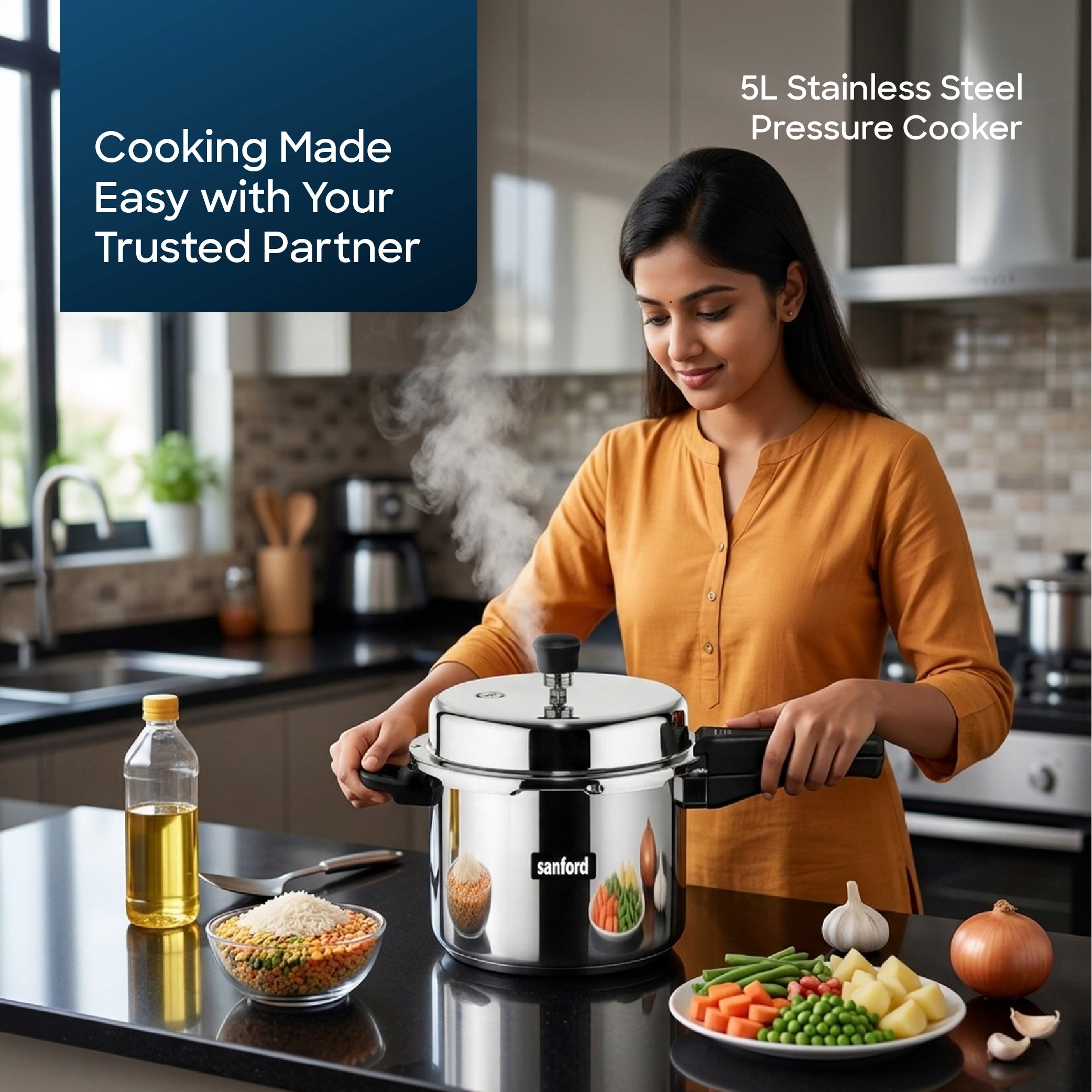 Sanford Stainless Steel Pressure Cooker 5 Litre With Induction Base - SF3259PC - Sanford India