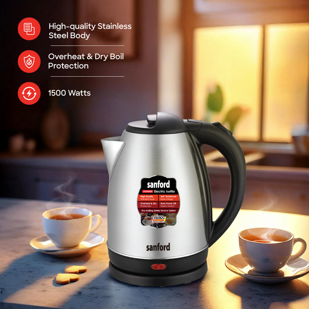 Sanford 1.8 Litre Electric Kettle with Stainless Steel Body and 1500W Power | SF3343EK - Sanford India