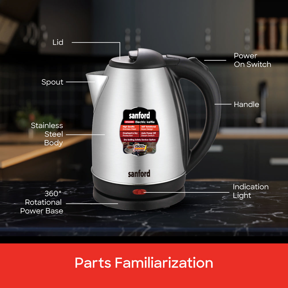 Sanford 1.8 Litre Electric Kettle with Stainless Steel Body and 1500W Power | SF3343EK - Sanford India