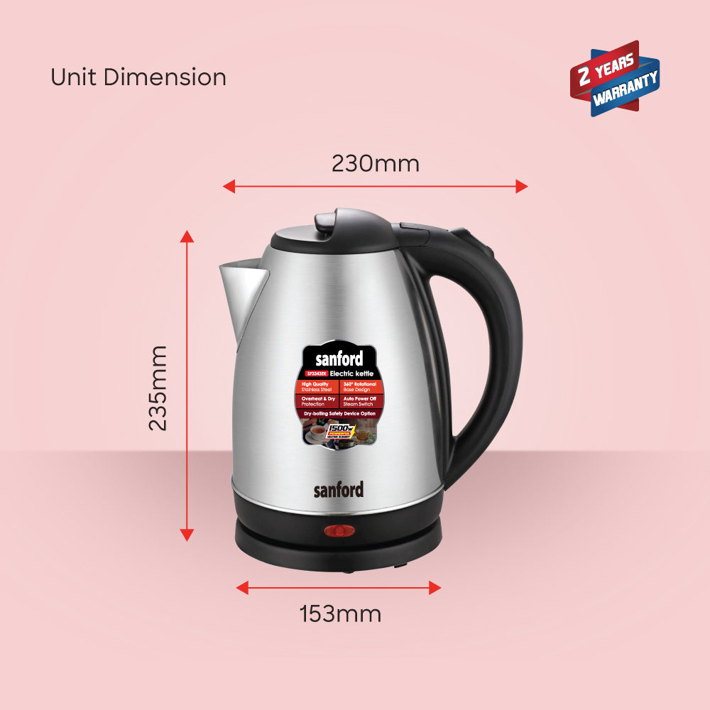Sanford 1.8 Litre Electric Kettle with Stainless Steel Body and 1500W Power | SF3343EK - Sanford India
