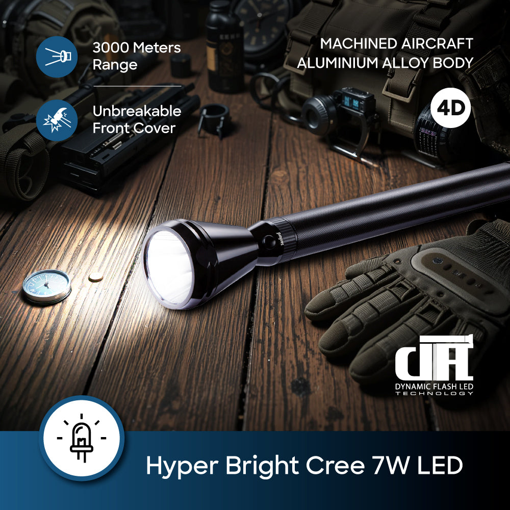 Sanford Army Plus Rechargeable LED Torch 3000 Metre Range (SF4127SL-4D-BH) - Sanford India