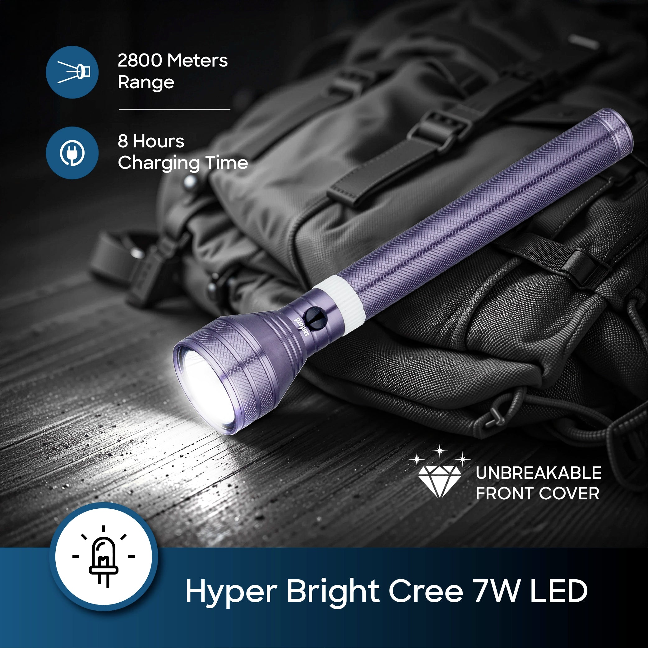 Sanford LED Torch Flashlight Navy Series Rechargeable Long-Range 2800m – SF4663SL - Sanford India