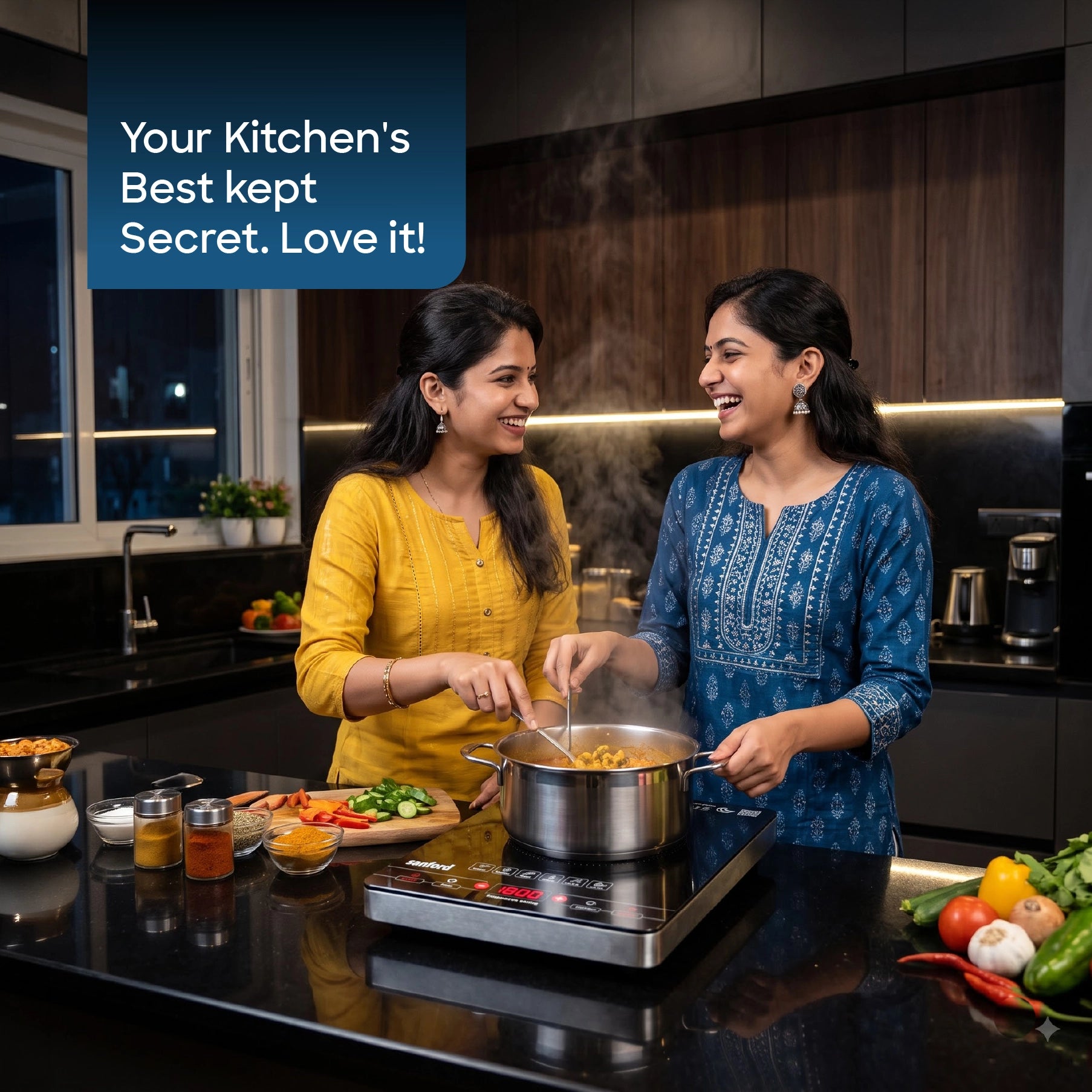 Sanford SF5160IC Infrared Cooker – lifestyle shot, two women cooking in a kitchen