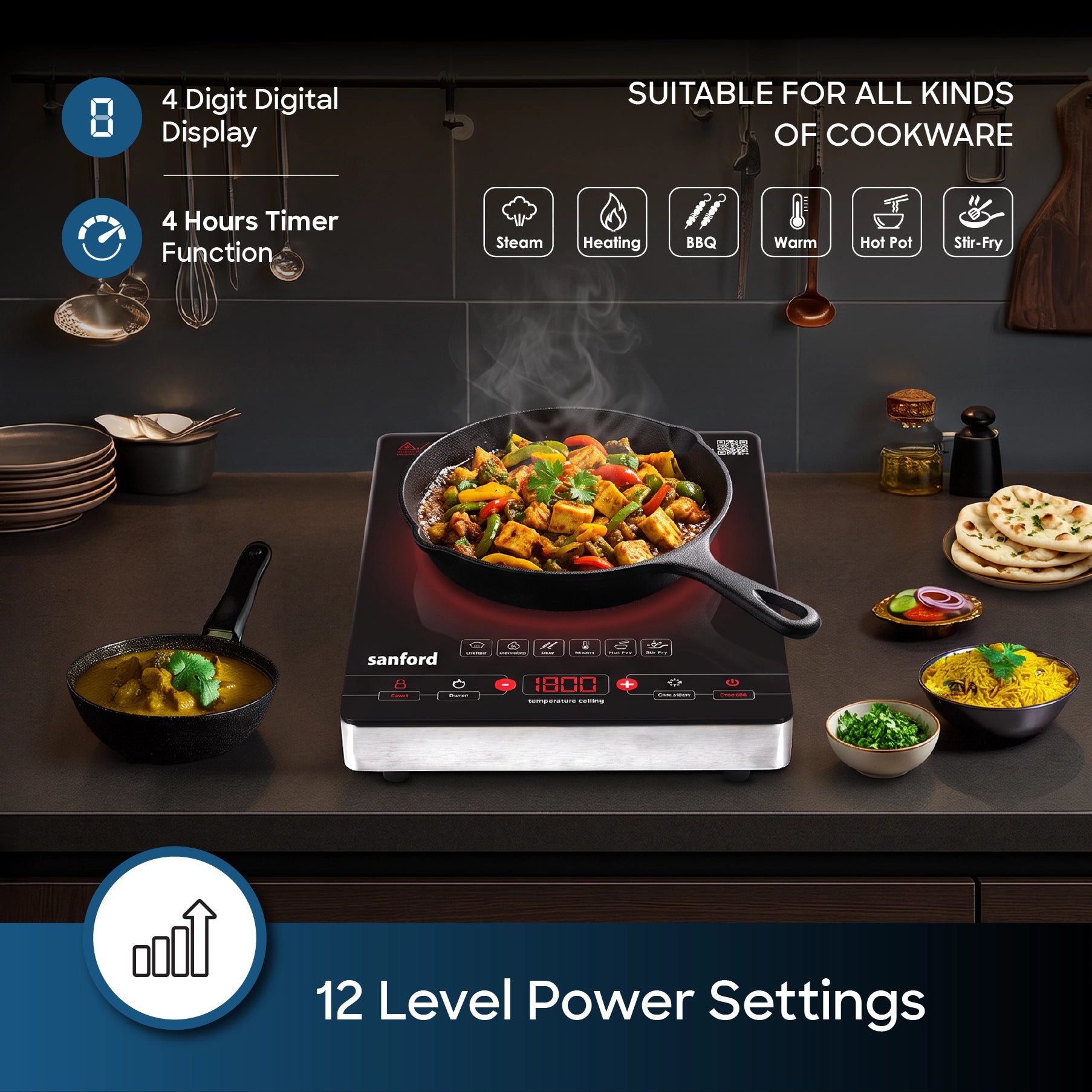 Sanford SF5160IC Infrared Cooker – 12 level power settings feature callout