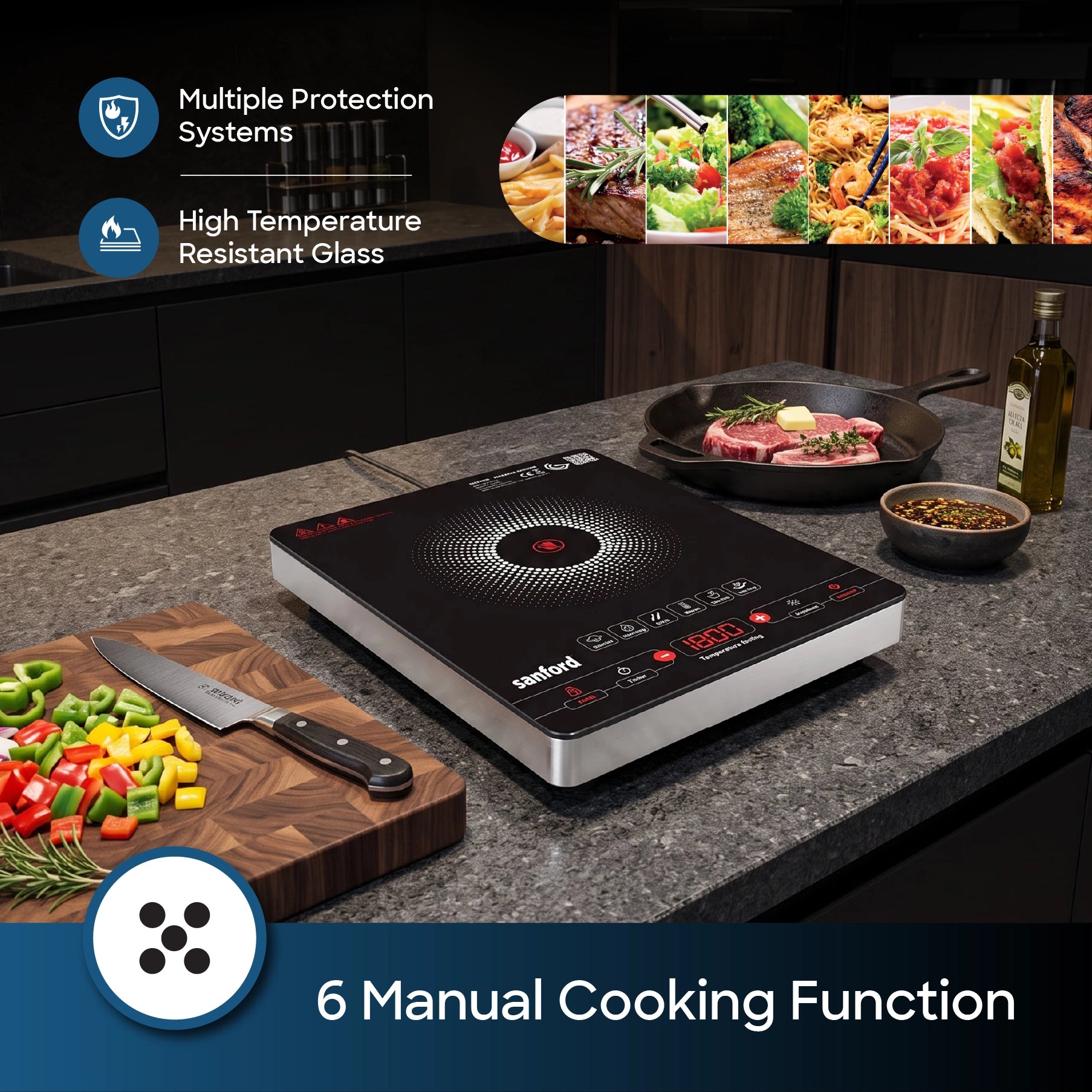 Sanford SF5160IC Infrared Cooker – 6 manual cooking functions feature callout