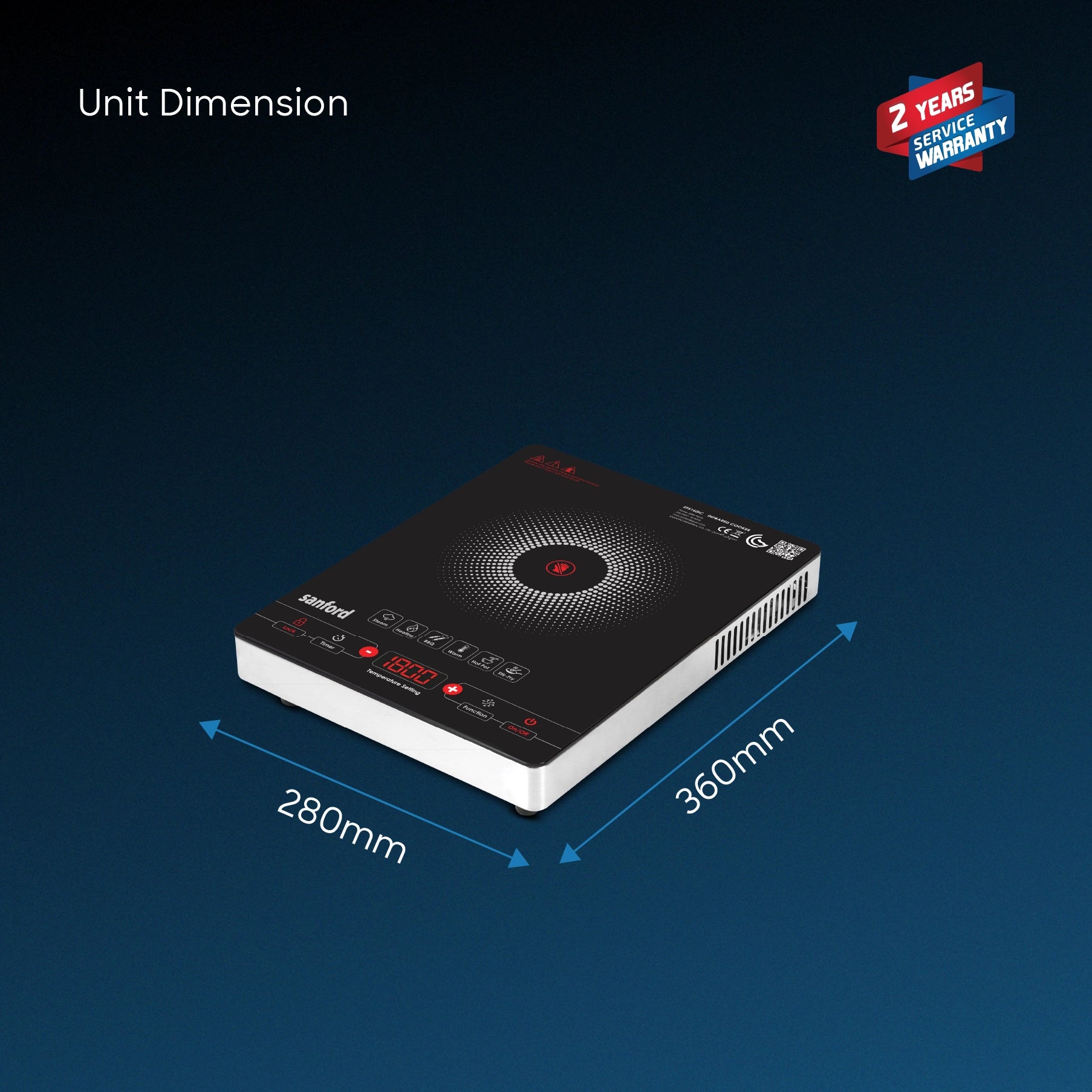 Sanford SF5160IC Infrared Cooker – unit dimensions and measurements