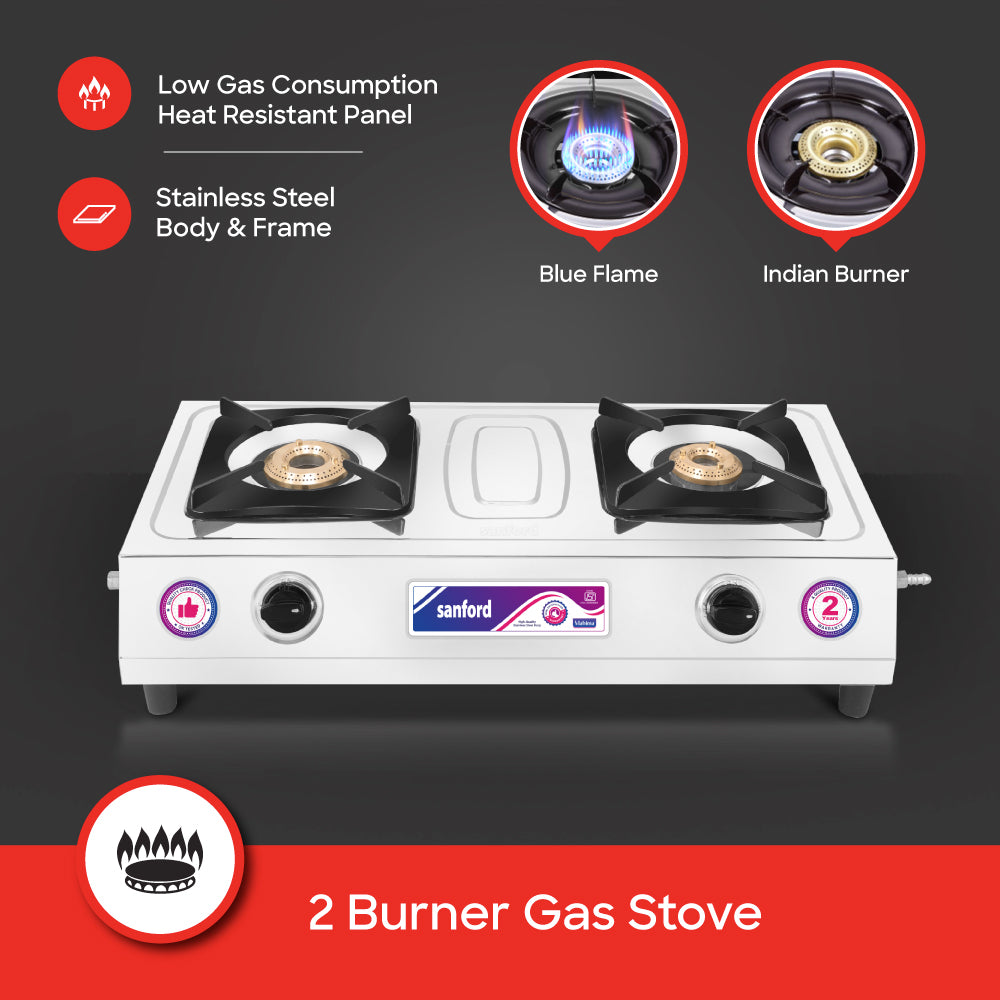 Sanford Mahima 2 Burner Gas Stove with Brass Burners | SF5223GC - Sanford India