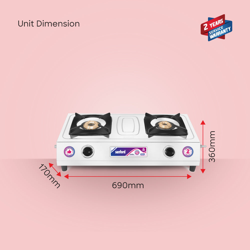 Sanford Mahima 2 Burner Gas Stove with Brass Burners | SF5223GC - Sanford India