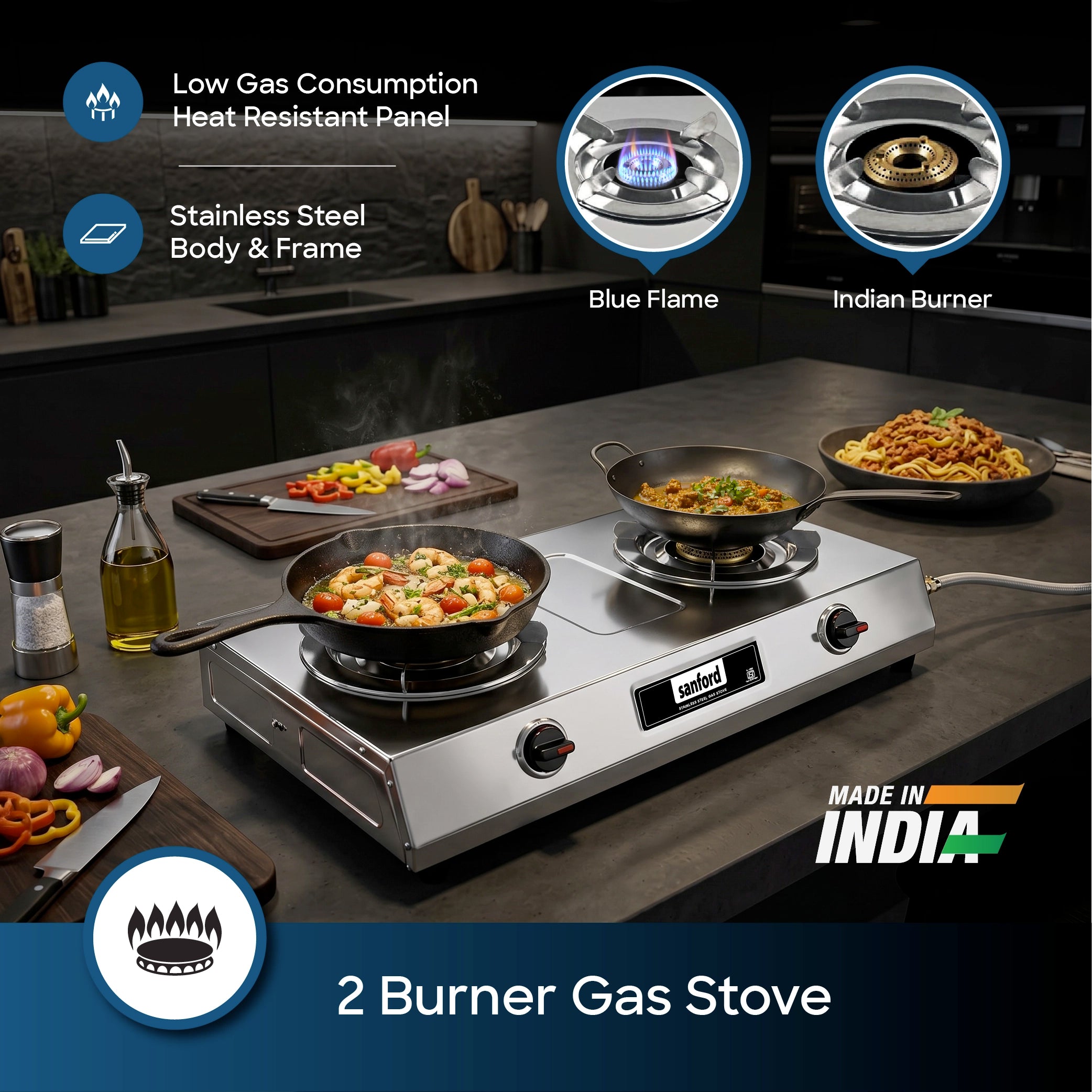 2 burner stainless steel gas stove brass burners sanford 3