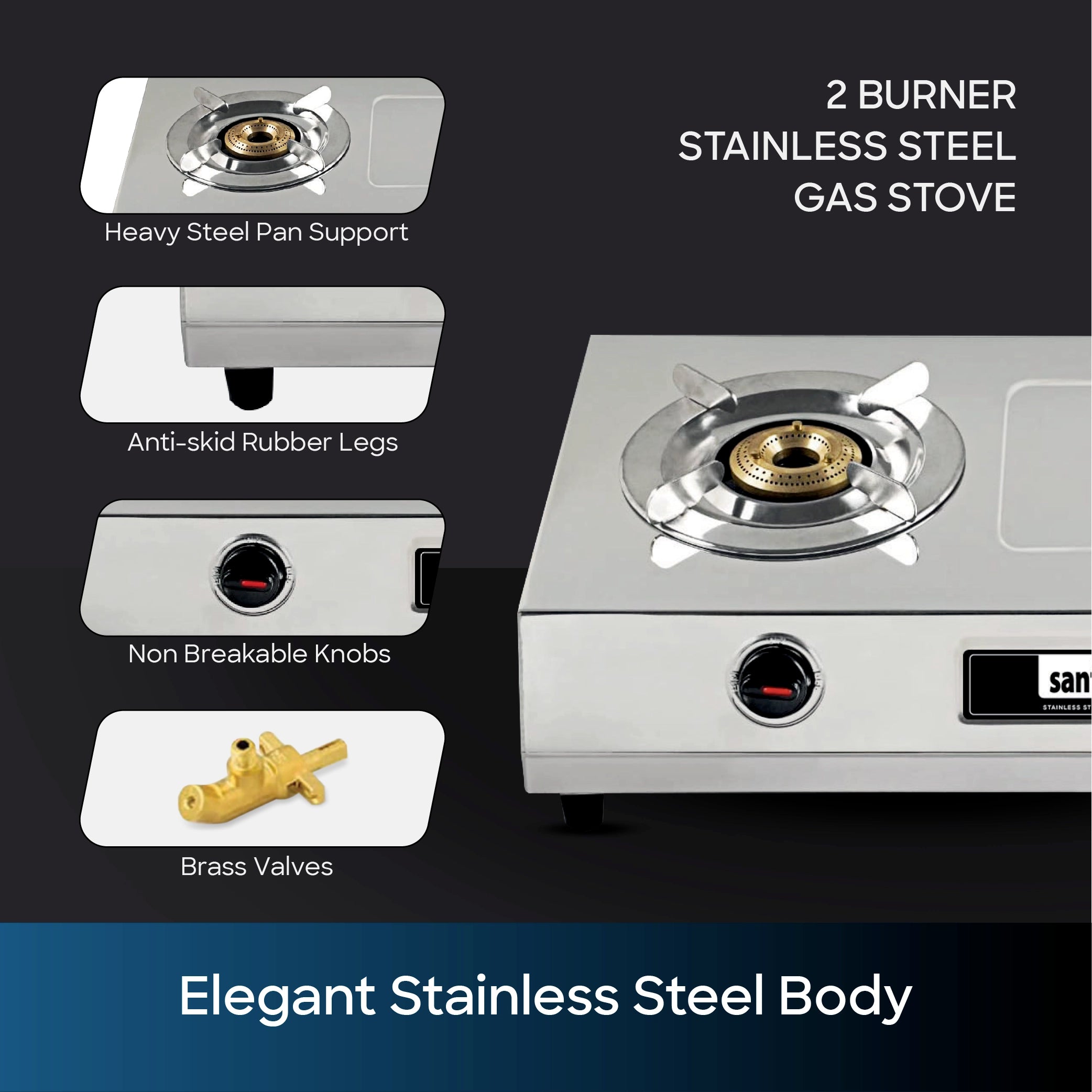 2 burner stainless steel gas stove brass burners sanford 5