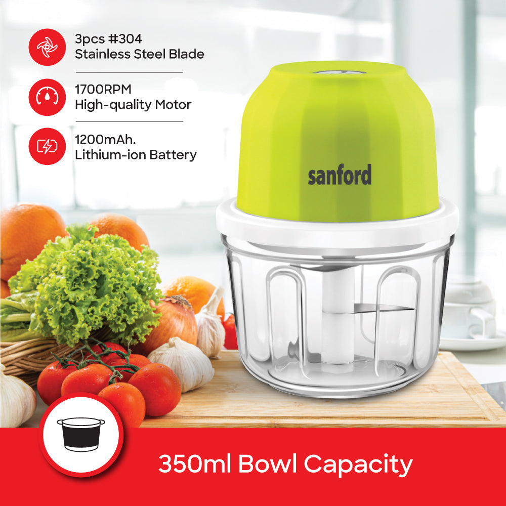Sanford 350ml Rechargeable Food Chopper with USB Charging and Steel Blades | SF5585RFC - Sanford India