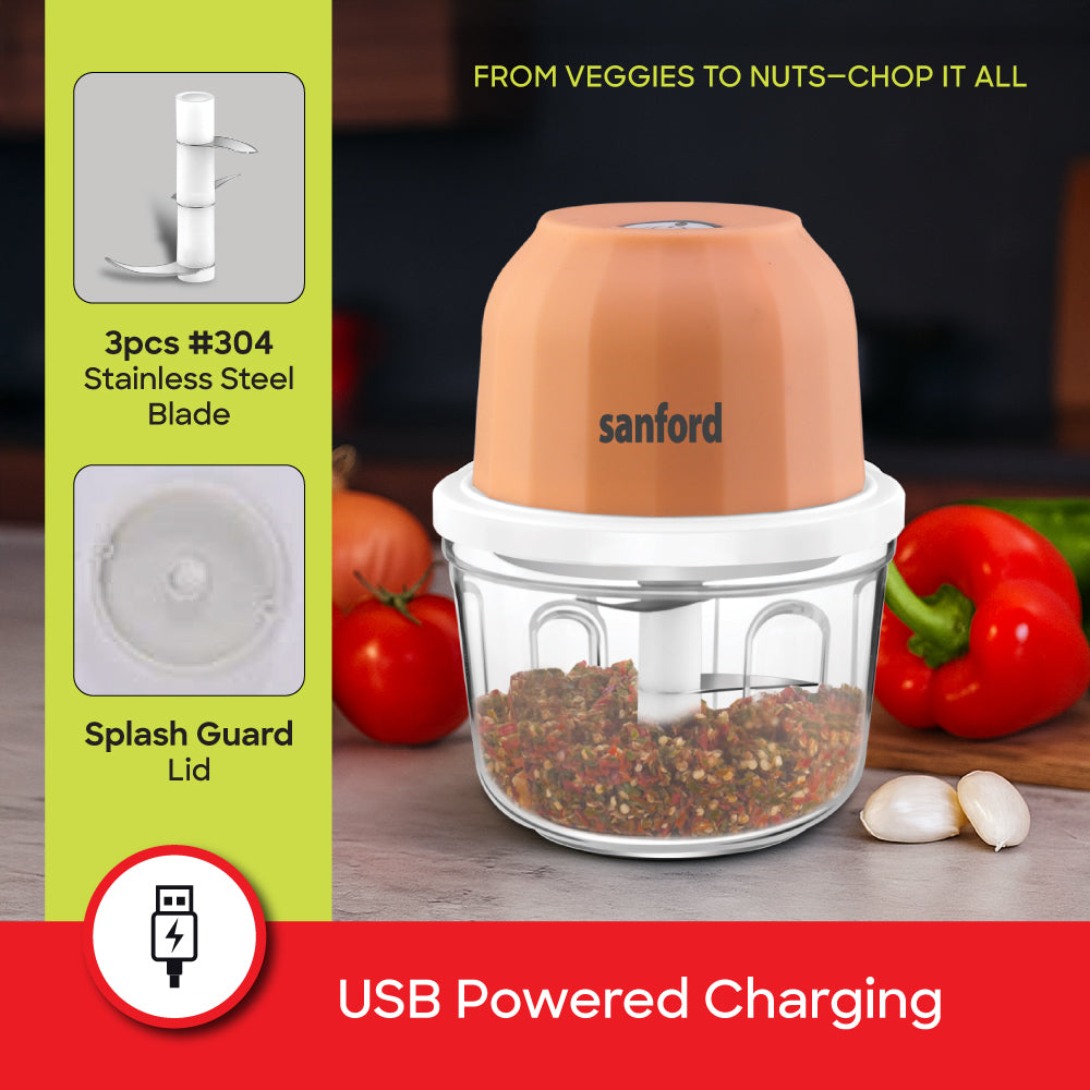 Sanford 350ml Rechargeable Food Chopper with USB Charging and Steel Blades | SF5585RFC - Sanford India