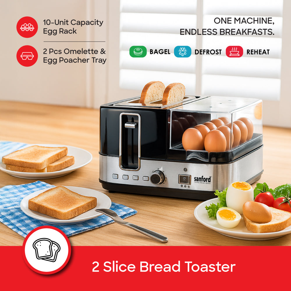 Sanford 3-in-1 Breakfast Maker with Egg Boiler and Toaster 1400W | SF5744BT - Sanford India