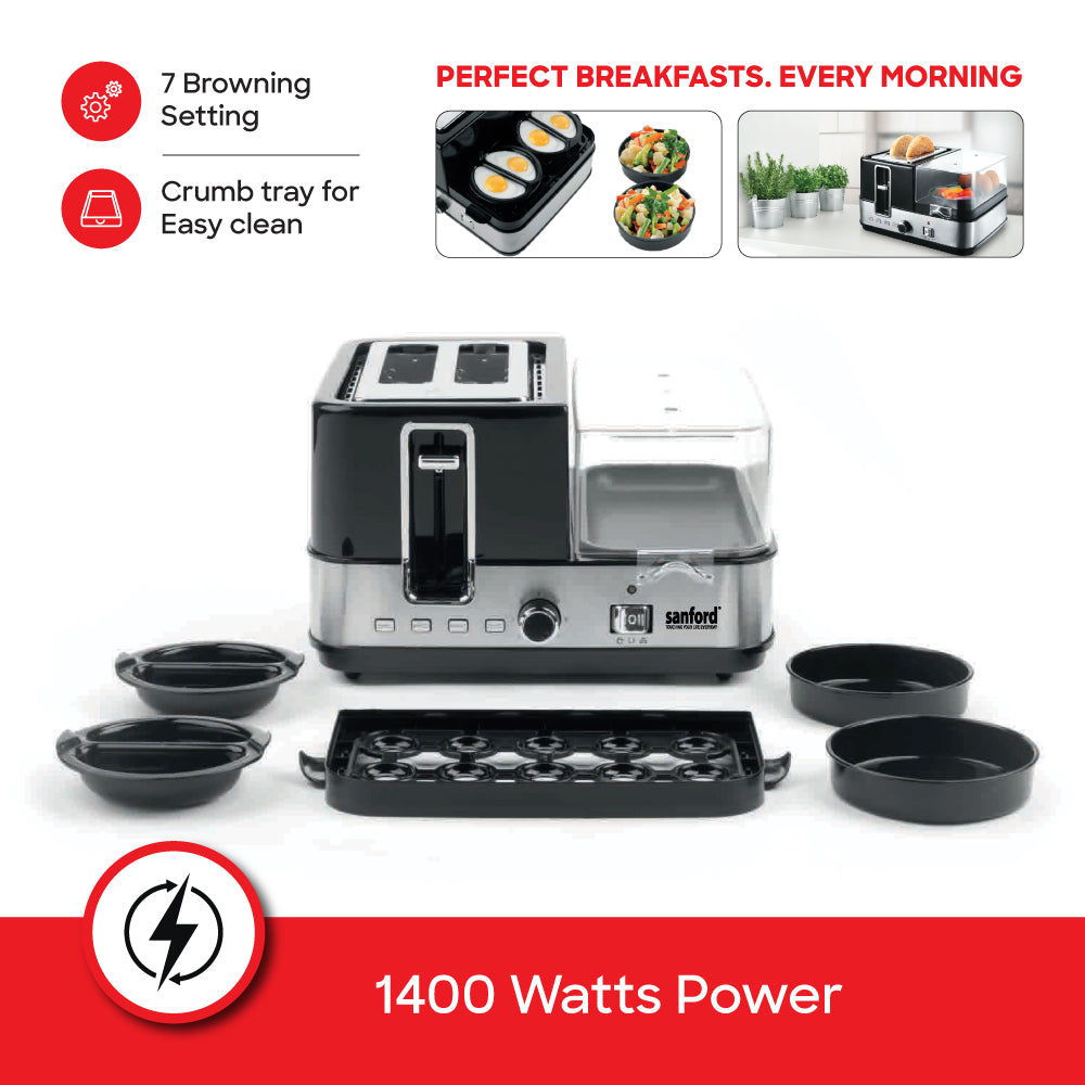 Sanford 3-in-1 Breakfast Maker with Egg Boiler and Toaster 1400W | SF5744BT - Sanford India