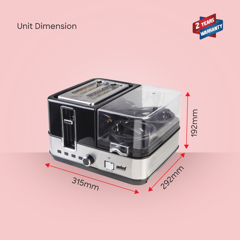 Sanford 3-in-1 Breakfast Maker with Egg Boiler and Toaster 1400W | SF5744BT - Sanford India