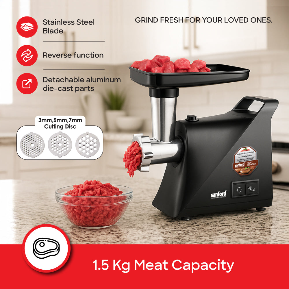Sanford 2000W Meat Grinder with 3 Stainless Steel Blades and Attachments | SF5859MG - Sanford India