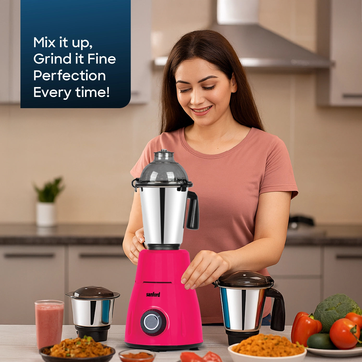 Sanford 3-In-1 Mixer Grinder 800W With 3 Stainless Steel Jars and 3-Speed Rotary Control - SF5901GM - Sanford India