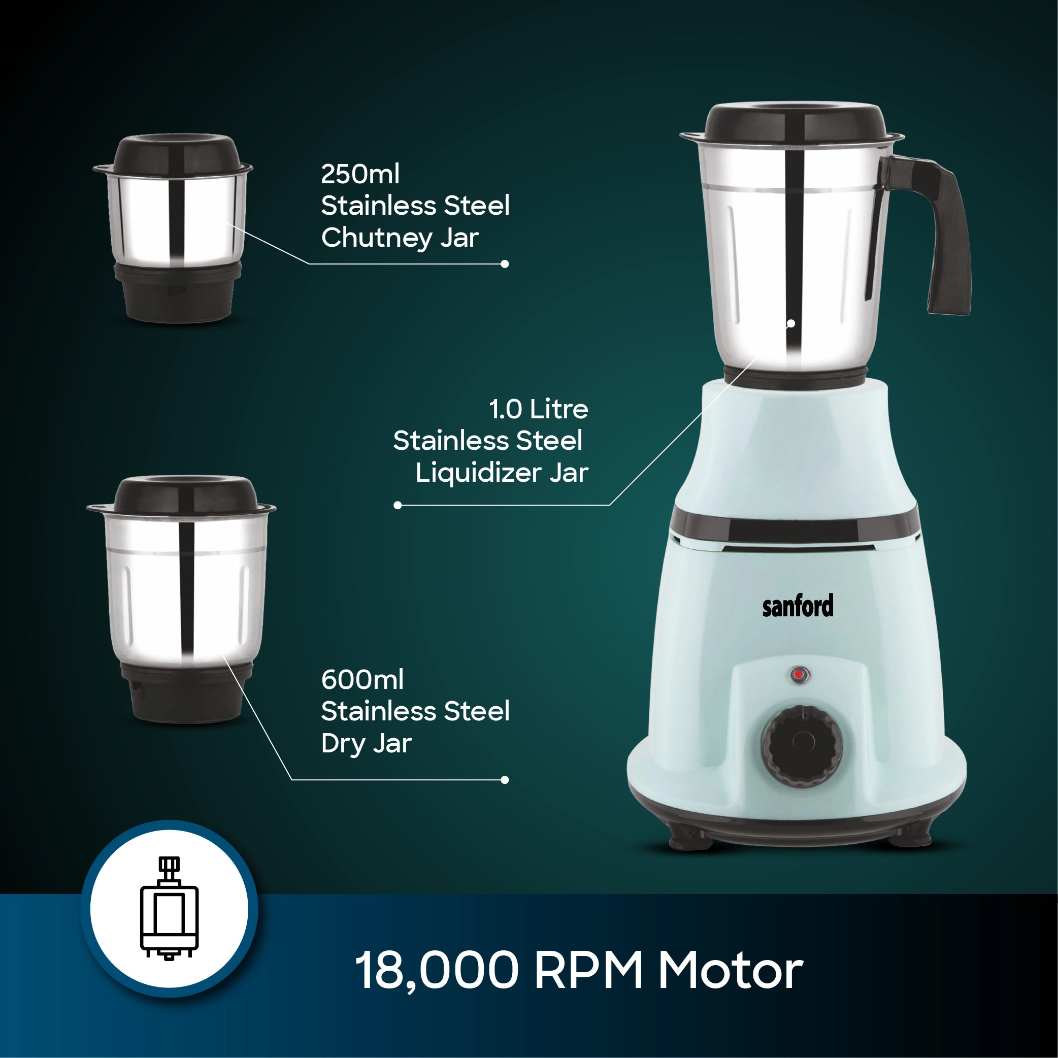 mixer grinder 3 in 1 550W stainless steel jars sanford 5