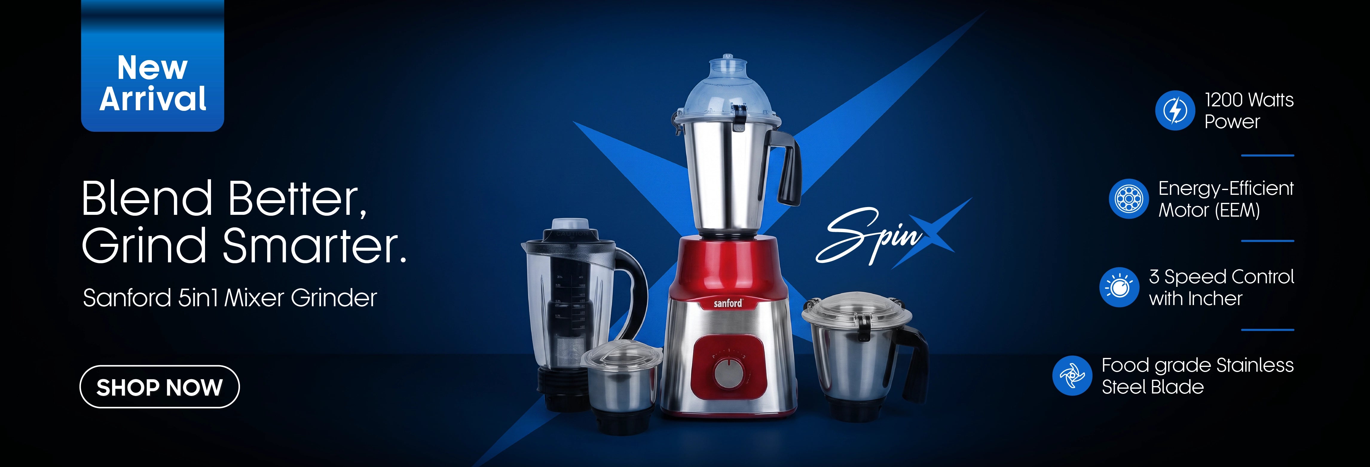 sanford 1200w mixer grinder 5-in-1 stainless steel jars homepage banner desktop